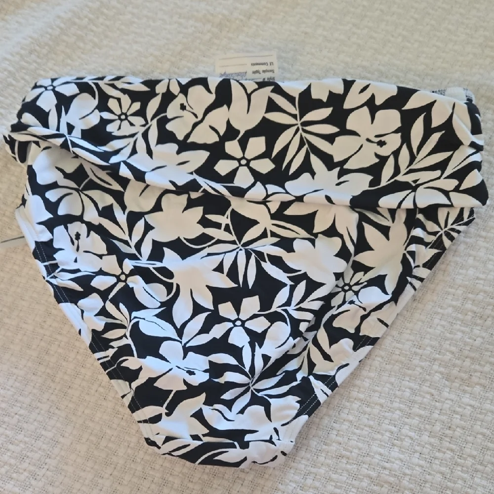 Land's End Black and White Floral Bikini Bottom